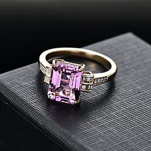 Luxoro Premium Martha Rocha Kunzite and Diamond I2 6.10 ctw Ring in 10K Yellow Gold (Size 9.0)