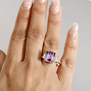 Luxoro Premium Martha Rocha Kunzite and Diamond I2 6.10 ctw Ring in 10K Yellow Gold (Size 9.0)