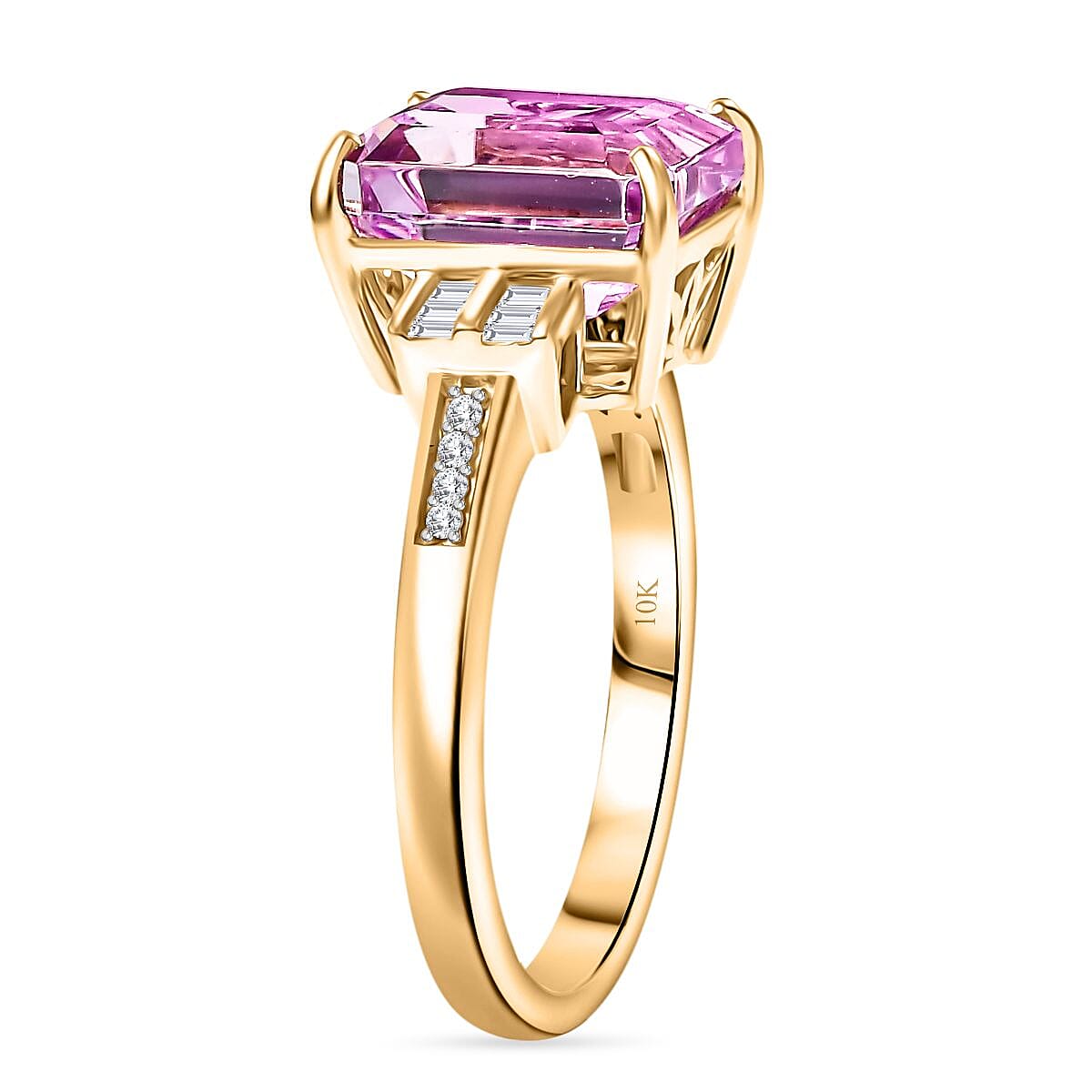 Luxoro Premium Martha Rocha Kunzite and Diamond I2 6.10 ctw Ring in 10K Yellow Gold (Size 9.0) image number 3