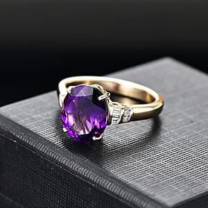 Luxoro AAA Moroccan Amethyst and Diamond I2 4.70 ctw Ring in 10K Yellow Gold (Size 9.0) 4.40 Grams