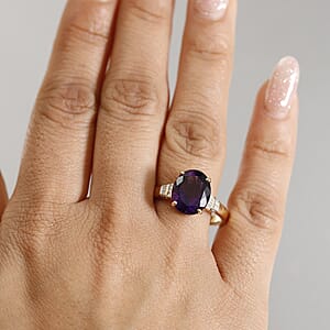Luxoro AAA Moroccan Amethyst and Diamond I2 4.70 ctw Ring in 10K Yellow Gold (Size 9.0) 4.40 Grams