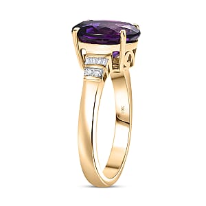 Luxoro AAA Moroccan Amethyst and Diamond I2 4.70 ctw Ring in 10K Yellow Gold (Size 9.0) 4.40 Grams