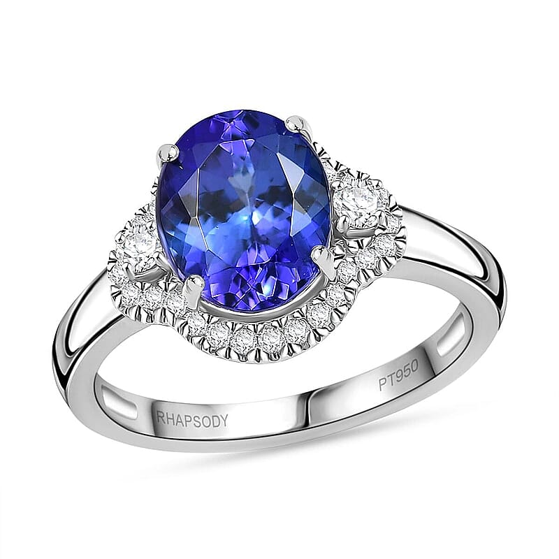 Rhapsody 950 Platinum AAAA Tanzanite, Diamond (E-F, VS) (0.35 cts) Ring (Size 7.0) (5.98 g) 3.00 ctw