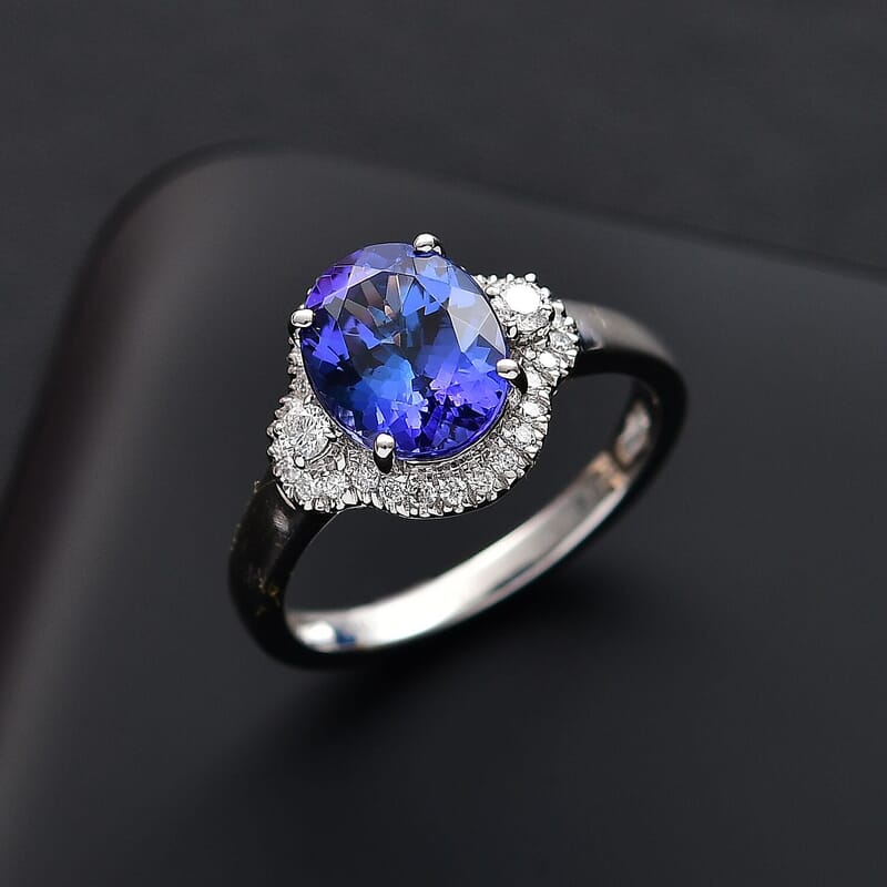 Rhapsody 950 Platinum AAAA Tanzanite, Diamond (E-F, VS) (0.35 cts) Ring (Size 7.0) (5.98 g) 3.00 ctw
