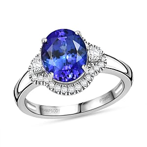 950 Platinum  AAAA  Tanzanite   White Diamond  EF, VS Main Stone With Side Stone Ring ,  Platinum Wt. 6 g 2.99 ctw
