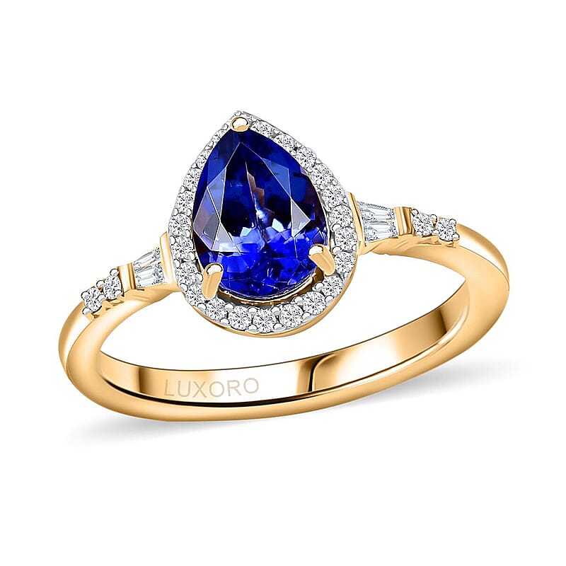 Luxoro 14K Yellow Gold AAA Tanzanite, Diamond (I2) (0.21 cts) Ring (Size 6.0) 1.50 ctw