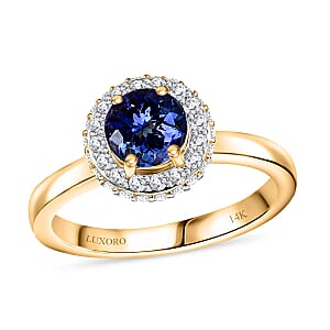14K Yellow Gold  AAA   Tanzanite ,  White Diamond  I2 Ring ,  Gold Wt. 4 g 1.30 ctw