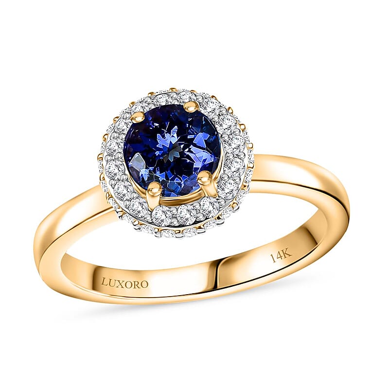 Luxoro AAA Tanzanite and Diamond I2 1.30 ctw Ring in 14K Yellow Gold (Size 7.0) 4.00 Grams