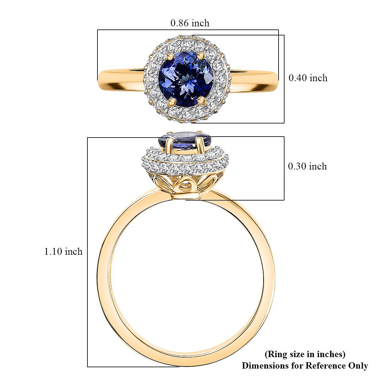 Luxoro AAA Tanzanite and Diamond I2 1.30 ctw Ring in 14K Yellow Gold (Size 7.0) 4.00 Grams image number 5