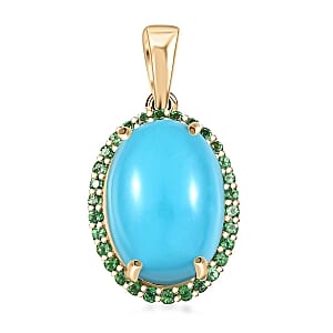10K Yellow Gold  AA   Sleeping Beauty Turquoise ,  Tsavorite Garnet  Main Stone With Side Stone Pendant ,  Gold Wt. 2.5 g 5.29 ctw