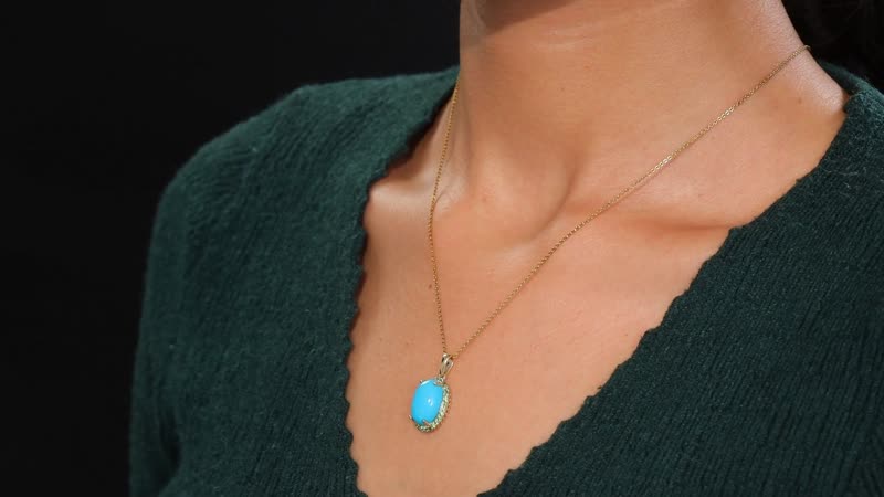 Luxoro Premium Sleeping Beauty Turquoise and Tsavorite Garnet 5.30 ctw Pendant without Chain in 10K Yellow Gold