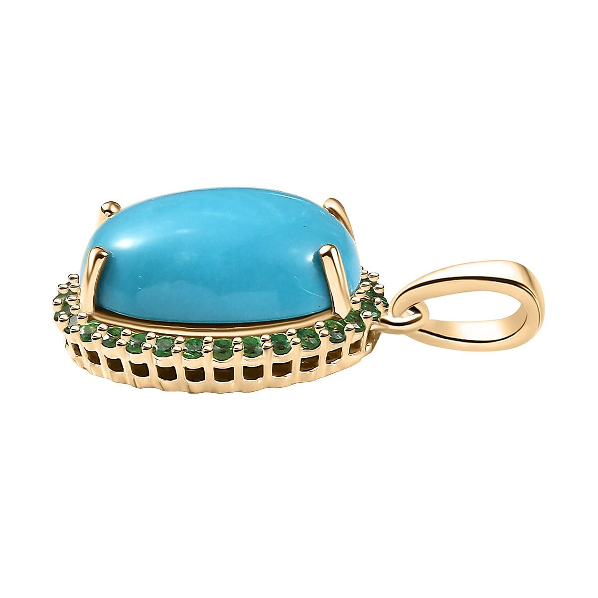 Luxoro Premium Sleeping Beauty Turquoise and Tsavorite Garnet 5.30 ctw Pendant without Chain in 10K Yellow Gold image number 3