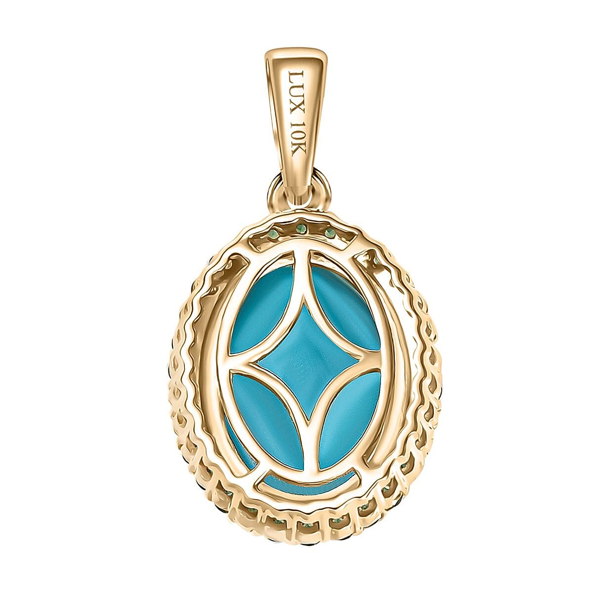 Luxoro Premium Sleeping Beauty Turquoise and Tsavorite Garnet 5.30 ctw Pendant without Chain in 10K Yellow Gold image number 4