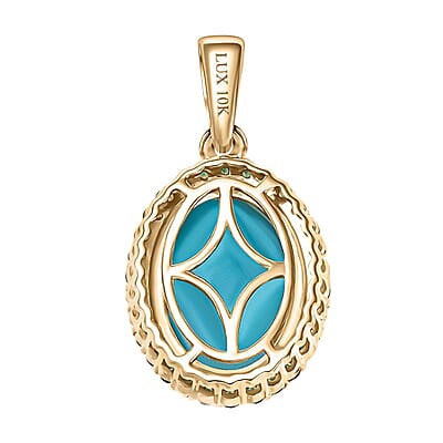 Luxoro Premium Sleeping Beauty Turquoise and Tsavorite Garnet 5.30 ctw Pendant without Chain in 10K Yellow Gold