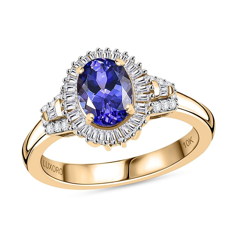 Luxoro Premium Tanzanite and Diamond I2 1.80 ctw Ring in 10K Yellow Gold (Size 8.0) 4.09 Grams