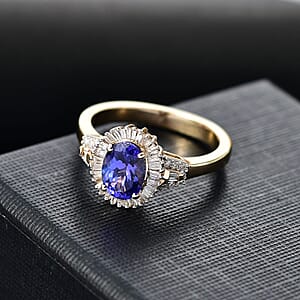 Luxoro Premium Tanzanite and Diamond I2 1.80 ctw Ring in 10K Yellow Gold (Size 8.0) 4.09 Grams