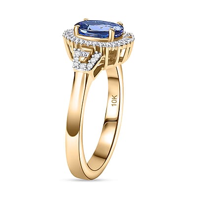 Luxoro Premium Tanzanite and Diamond I2 1.80 ctw Ring in 10K Yellow Gold (Size 8.0) 4.09 Grams