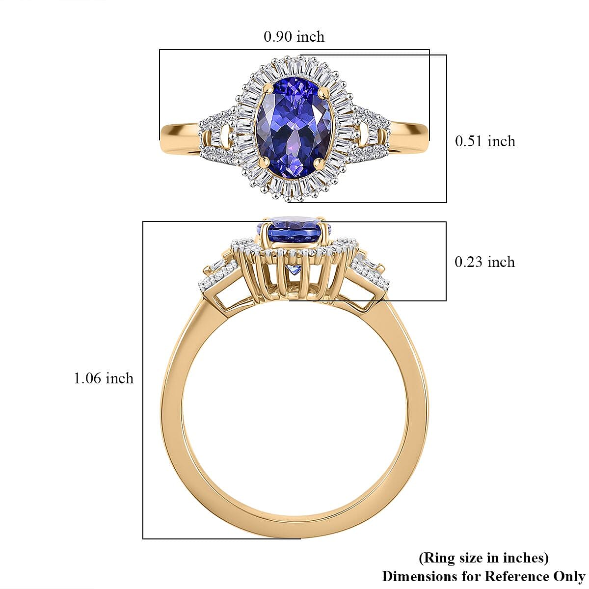 Luxoro Premium Tanzanite and Diamond I2 1.80 ctw Ring in 10K Yellow Gold (Size 8.0) 4.09 Grams