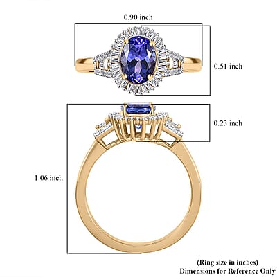 Luxoro Premium Tanzanite and Diamond I2 1.80 ctw Ring in 10K Yellow Gold (Size 8.0) 4.09 Grams