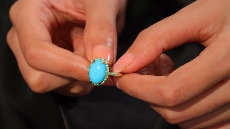 Luxoro 10K Yellow Gold Premium Sleeping Beauty Turquoise, Tsavorite Garnet Ring (Size 10.0) 5.30 ctw
