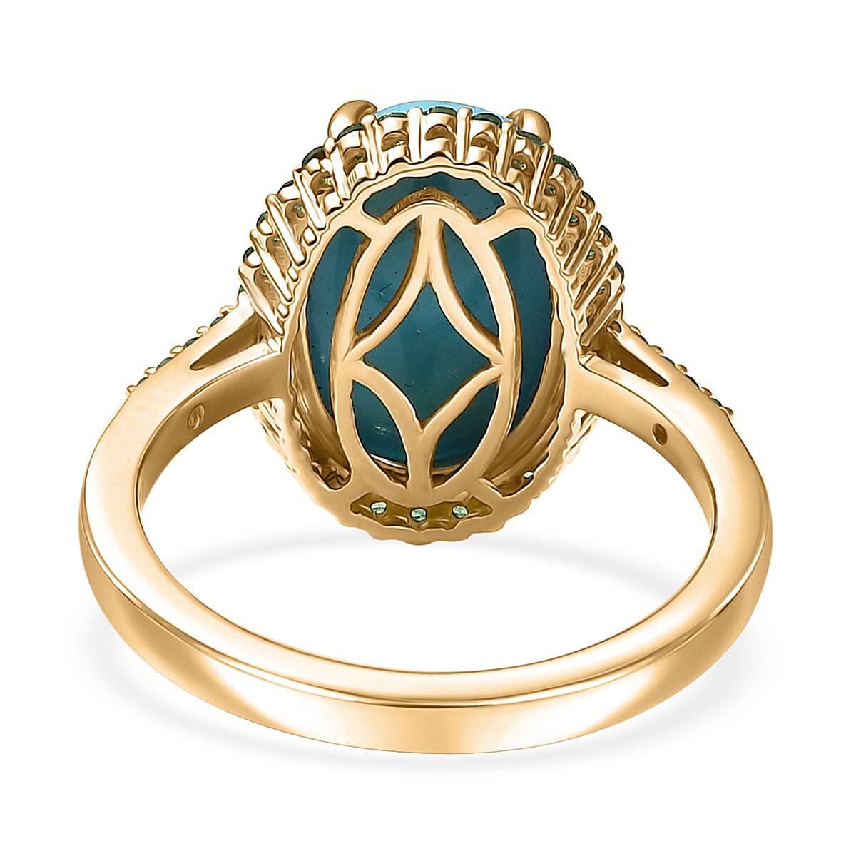 Luxoro Premium Sleeping Beauty Turquoise and Tsavorite Garnet 5.30 ctw Ring in 10K Yellow Gold (Size 8.0) image number 4