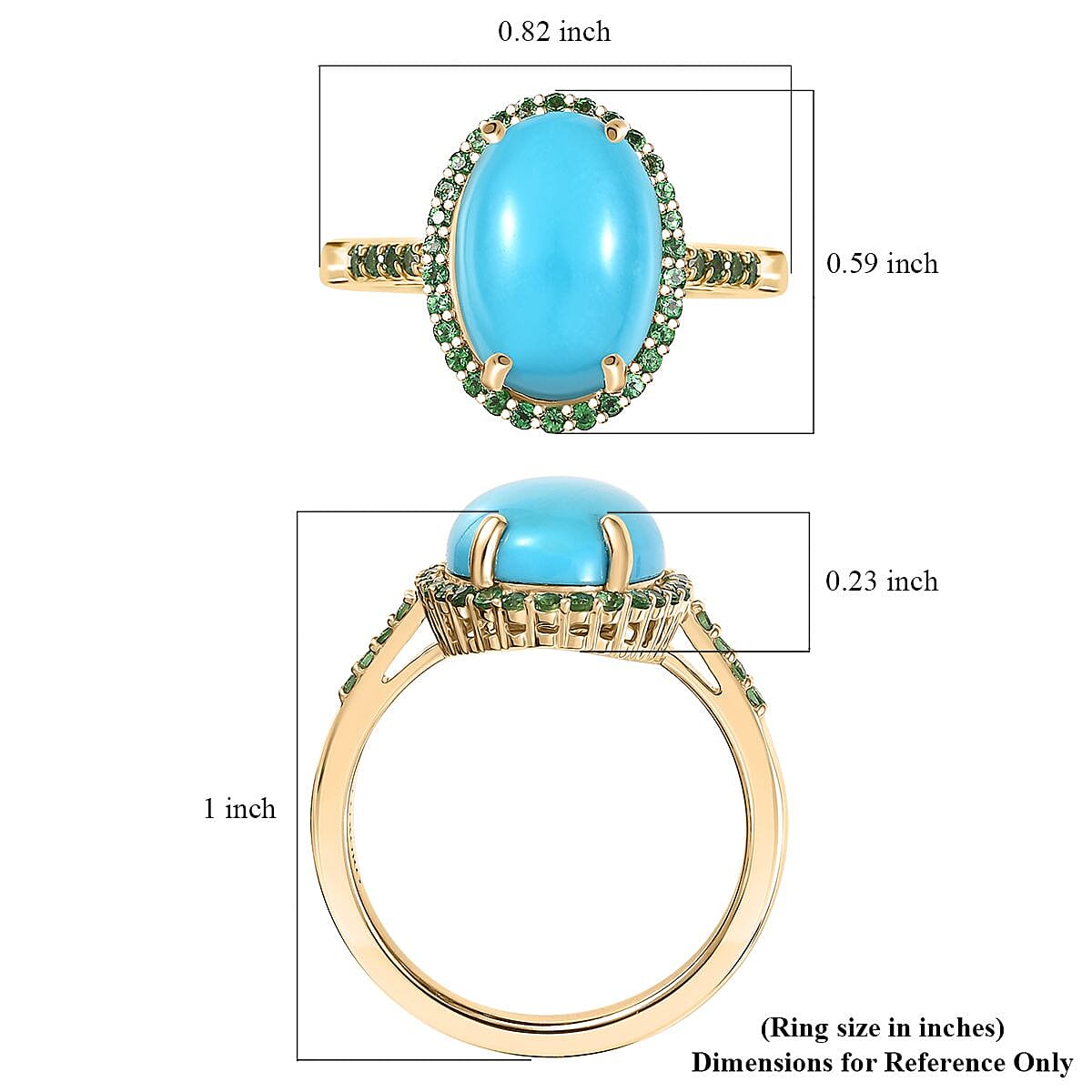 Luxoro Premium Sleeping Beauty Turquoise and Tsavorite Garnet 5.30 ctw Ring in 10K Yellow Gold (Size 8.0) image number 5