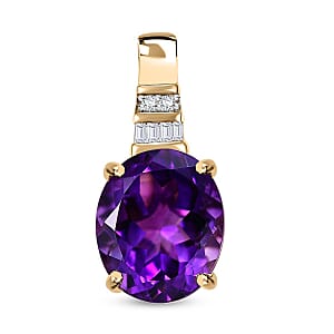 10K Yellow Gold  AAA   Moroccan Amethyst ,  White Diamond  I2 Main Stone With Side Stone Pendant ,  Gold Wt. 2.7 g 4.66 ctw