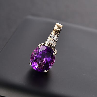 Luxoro AAA Moroccan Amethyst and Diamond I2 4.70 ctw Pendant without Chain in 10K Yellow Gold