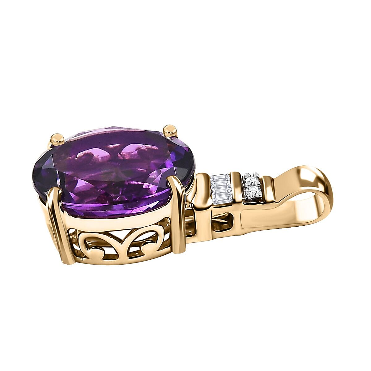 10K Yellow Gold  AAA   Moroccan Amethyst ,  White Diamond  I2 Main Stone With Side Stone Pendant ,  Gold Wt. 2.7 g 4.66 ctw image number 3