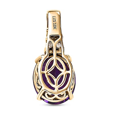 Luxoro AAA Moroccan Amethyst and Diamond I2 4.70 ctw Pendant without Chain in 10K Yellow Gold