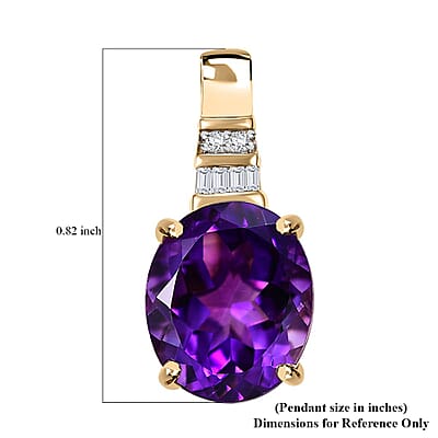 Luxoro AAA Moroccan Amethyst and Diamond I2 4.70 ctw Pendant without Chain in 10K Yellow Gold
