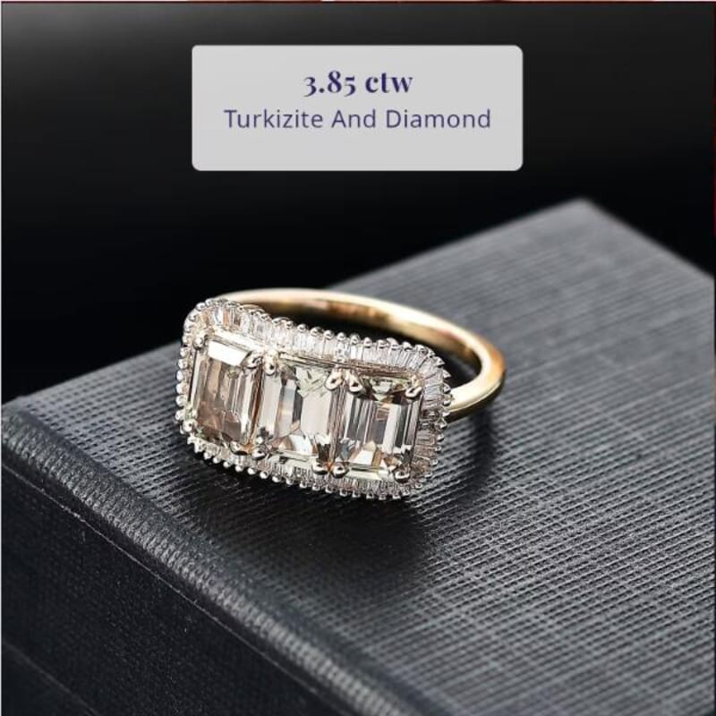 Certified & Appraised Luxoro 14K Yellow Gold AAA Turkizite, Diamond (I2) (0.40 cts) Ring (Size 12.0) (Del. in 12-15 Business Days) 3.85 ctw
