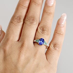 Luxoro AAA Tanzanite, Boyaca Colombian Emerald and Diamond I2 2.00 ctw Ring in 14K Yellow Gold (Size 7.0) 4.08 Grams