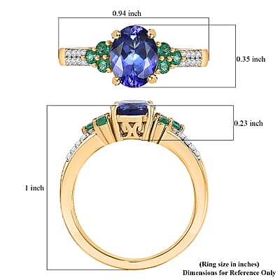 Luxoro AAA Tanzanite, Boyaca Colombian Emerald and Diamond I2 2.00 ctw Ring in 14K Yellow Gold (Size 7.0) 4.08 Grams
