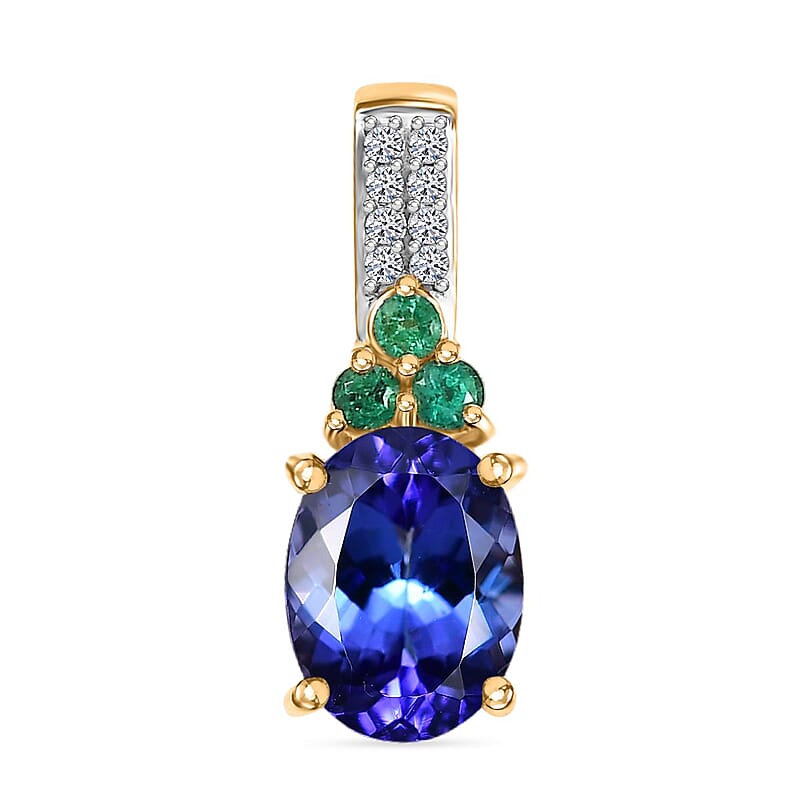 Luxoro AAA Tanzanite, Boyaca Colombian Emerald and Diamond I2 1.80 ctw Ring in 14K Yellow Gold (Size 7.0)
