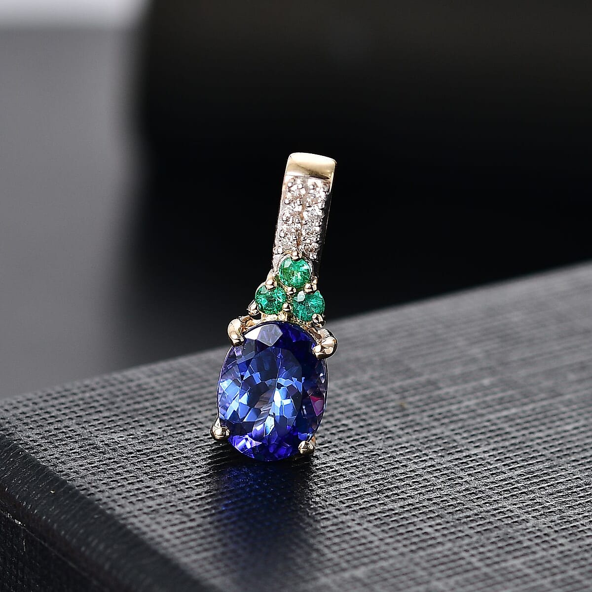 14K Yellow Gold  AAA   Tanzanite ,  Colombian Emerald ,  White Diamond  I2 Main Stone With Side Stone Pendant ,  Gold Wt. 1.3 g 1.78 ctw image number 1