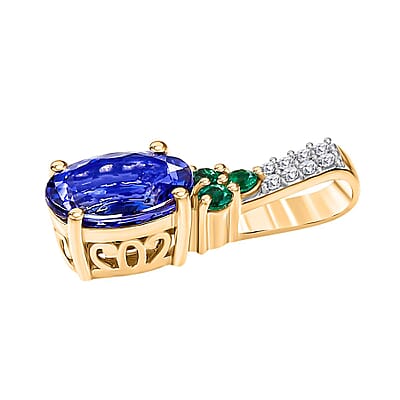 Luxoro AAA Tanzanite, Boyaca Colombian Emerald and Diamond I2 1.80 ctw Ring in 14K Yellow Gold (Size 7.0)