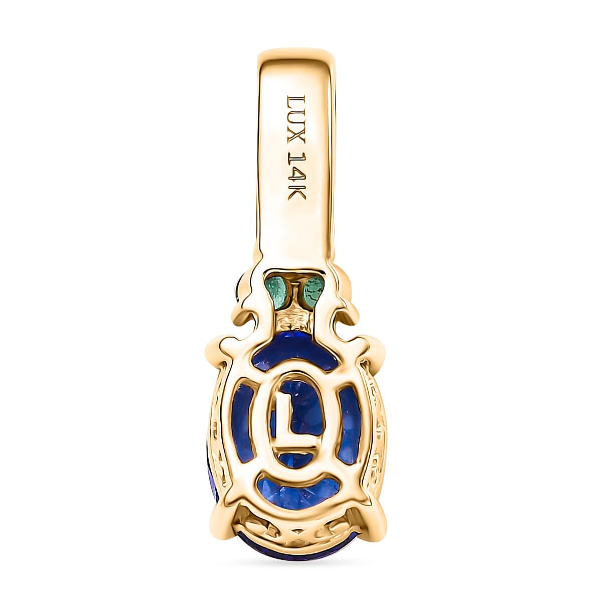 14K Yellow Gold  AAA   Tanzanite ,  Colombian Emerald ,  White Diamond  I2 Main Stone With Side Stone Pendant ,  Gold Wt. 1.3 g 1.78 ctw image number 4