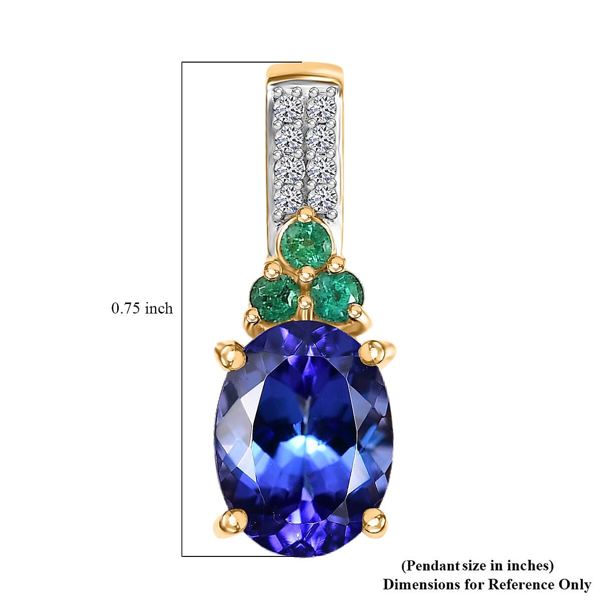 14K Yellow Gold  AAA   Tanzanite ,  Colombian Emerald ,  White Diamond  I2 Main Stone With Side Stone Pendant ,  Gold Wt. 1.3 g 1.78 ctw image number 5