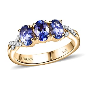 10K Yellow Gold  AA   Tanzanite ,  White Diamond  I2 Main Stone With Side Stone Ring ,  Gold Wt. 3.11 g 1.50 ctw