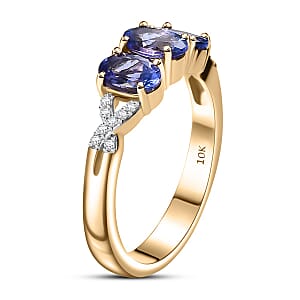 Luxoro Premium Tanzanite and Diamond I2 1.50 ctw Ring in 10K Yellow Gold (Size 7.0)