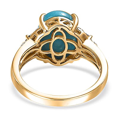 Luxoro Premium Sleeping Beauty Turquoise, Tanzanite and Diamond I2 6.25 ctw Ring in 10K Yellow Gold (Size 9.0) 4.50 Grams