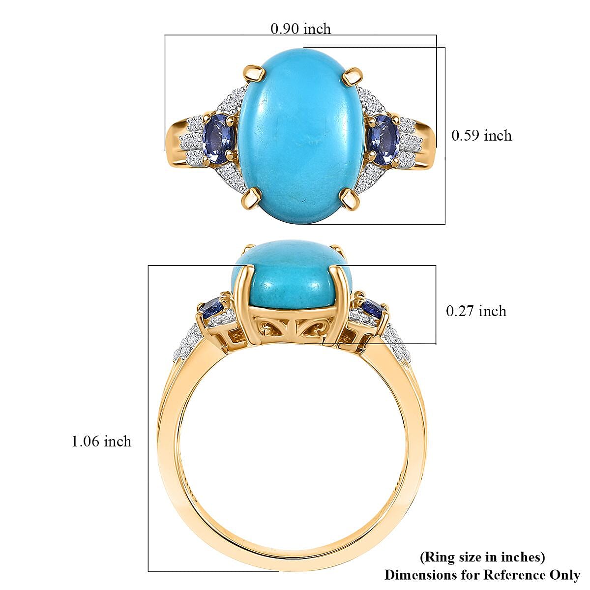 Luxoro Premium Sleeping Beauty Turquoise, Tanzanite and Diamond I2 6.25 ctw Ring in 10K Yellow Gold (Size 9.0) 4.50 Grams image number 5