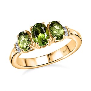 14K Yellow Gold  AAA   Calabar Tourmaline ,  White Diamond  I2 Main Stone With Side Stone Ring ,  Gold Wt. 3 g 1.83 ctw