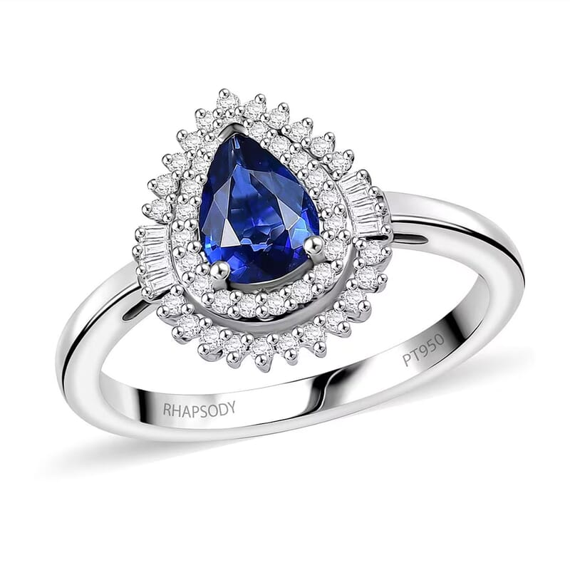 Rhapsody AAAA Ceylon Blue Sapphire and Diamond E-F VS 1.25 ctw Ring in 950 Platinum (Size 7.0) 4.30 Grams