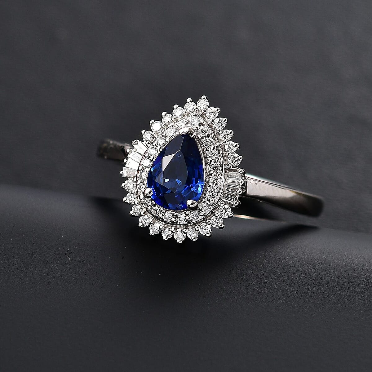 950 Platinum  AAAA  Blue Ceylon Sapphire   White Diamond  EF, VS Main Stone With Side Stone Ring ,  Platinum Wt. 5.5 g 1.24 ctw image number 1