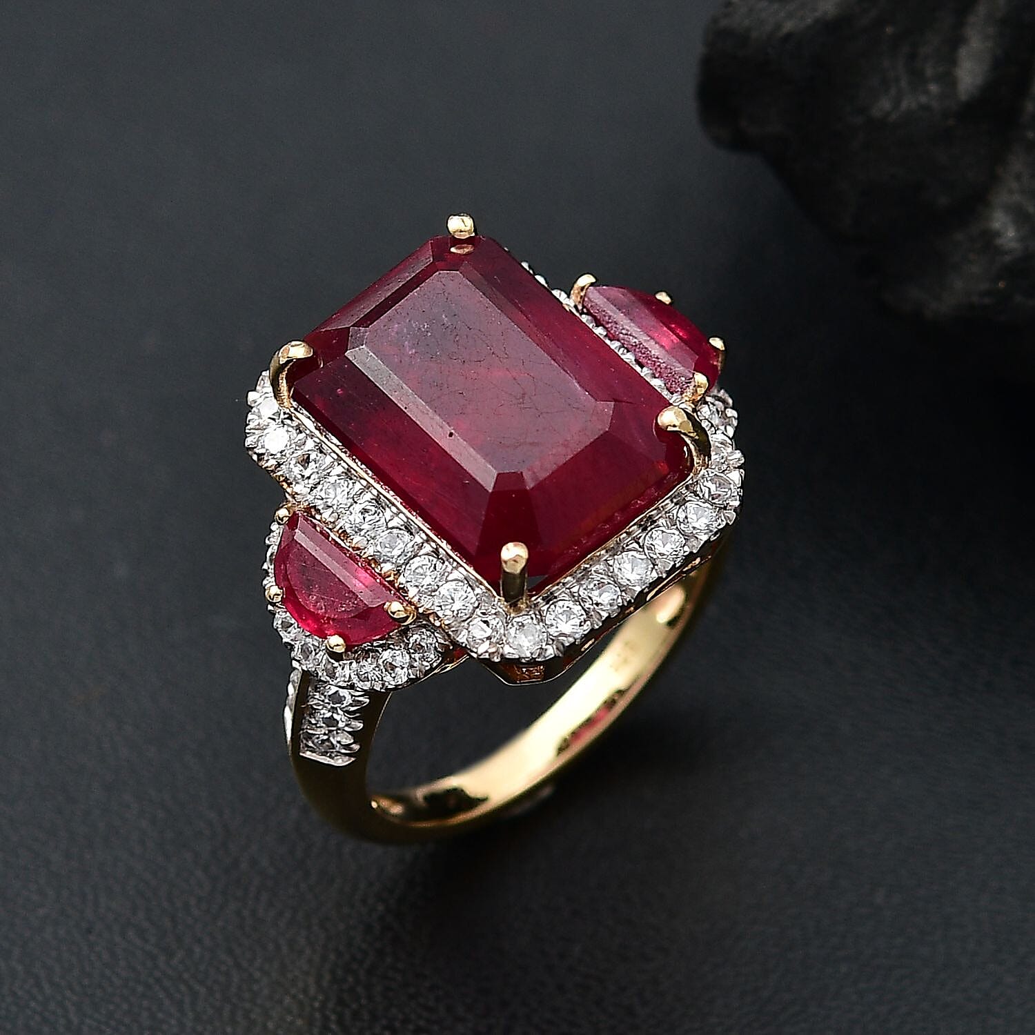 Niassa Ruby (FF), White Zircon Ring in 18K Vermeil YG Over Sterling Silver (Size 10.0) 13.70 ctw