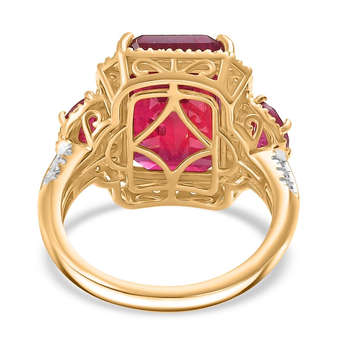 Niassa Ruby (FF) and White Zircon 13.70 ctw Halo of Passion Ring in 18K Vermeil Yellow Gold Over Sterling Silver (Size 8.0) image number 4