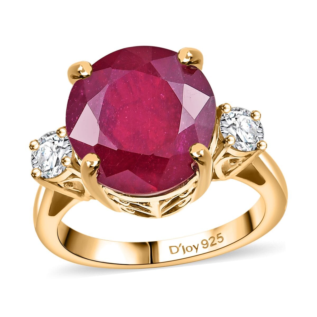 Niassa Ruby (FF) and Moissanite 10.90 ctw Crimson Grace Ring in 18K Vermeil Yellow Gold Over Sterling Silver (Size 7.0) image number 0