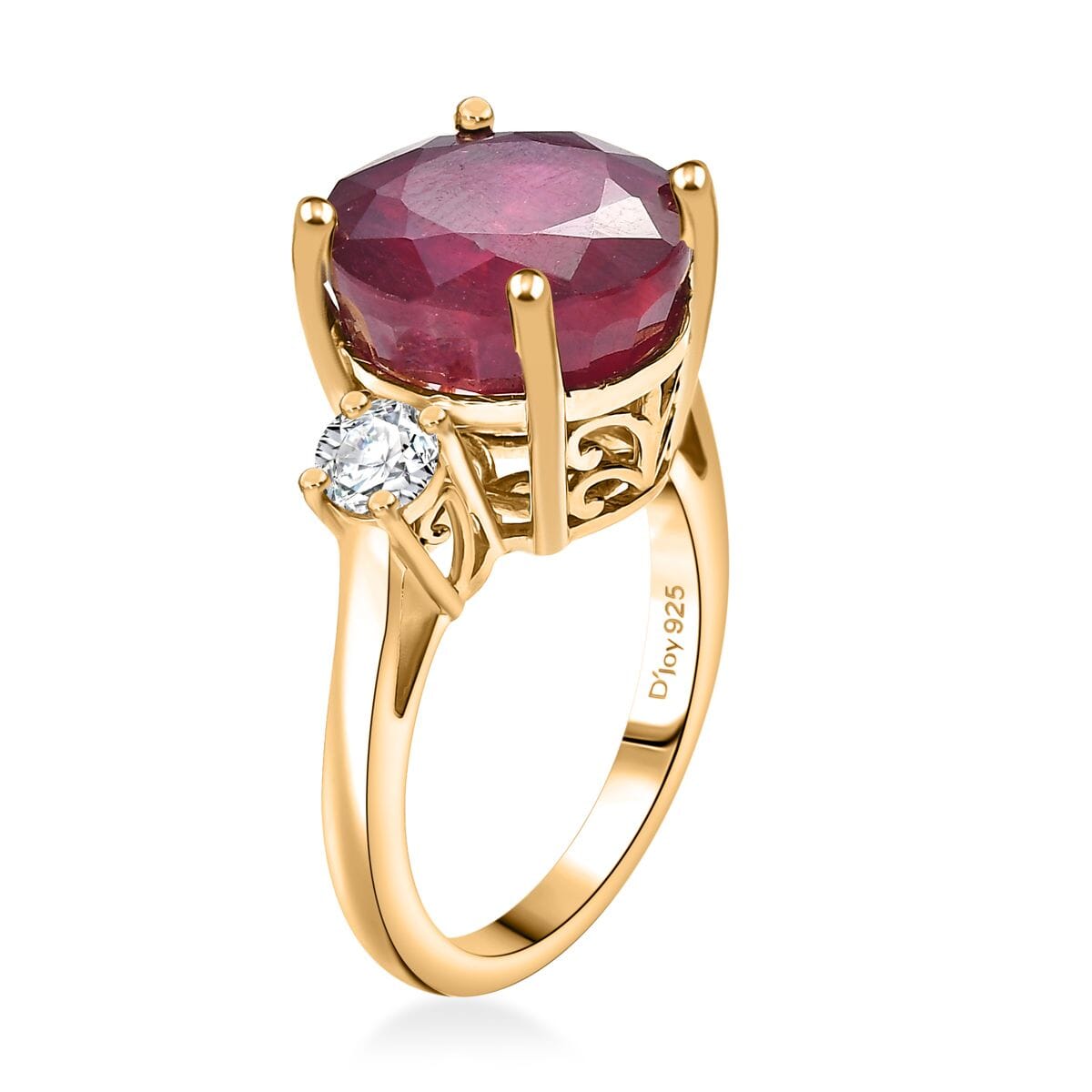 Niassa Ruby (FF) and Moissanite 10.90 ctw Crimson Grace Ring in 18K Vermeil Yellow Gold Over Sterling Silver (Size 7.0) image number 3